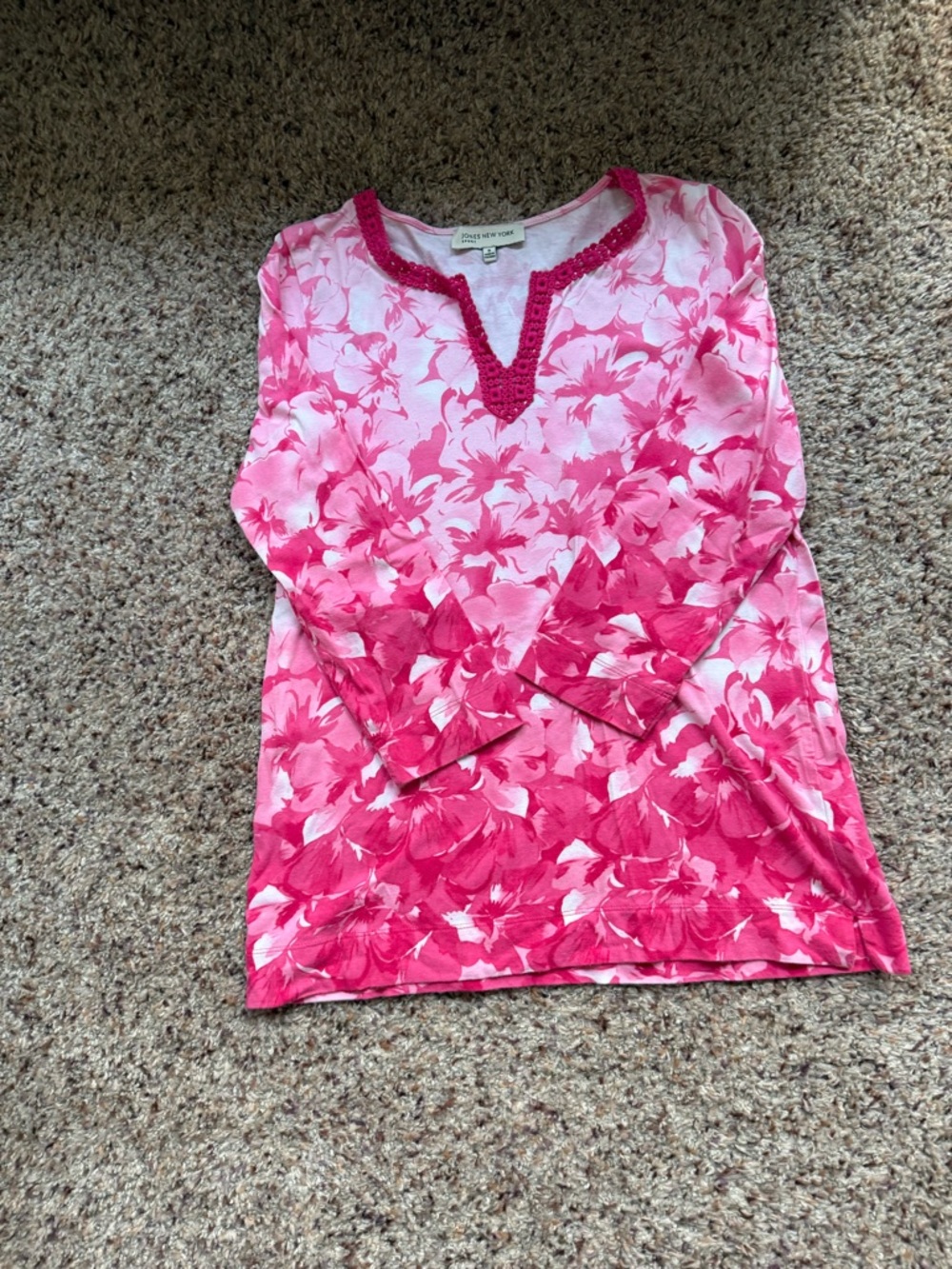 Bright Pink Floral Long Sleeve Top - Jones New York